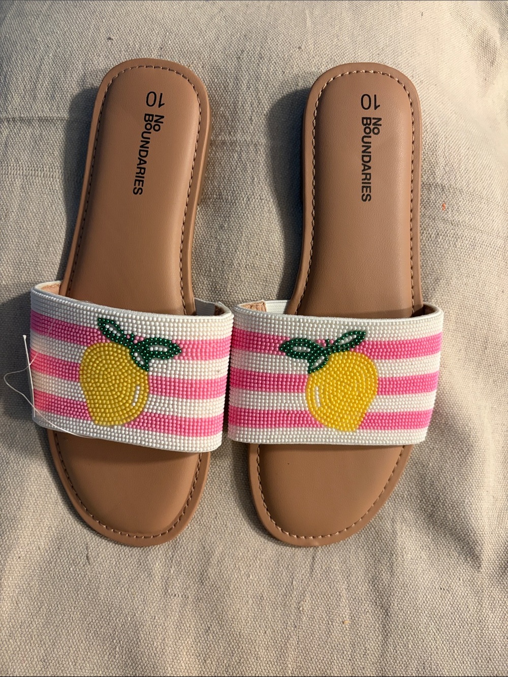 No Boundaries Pink & White Stripe Lemon Slide Sandals